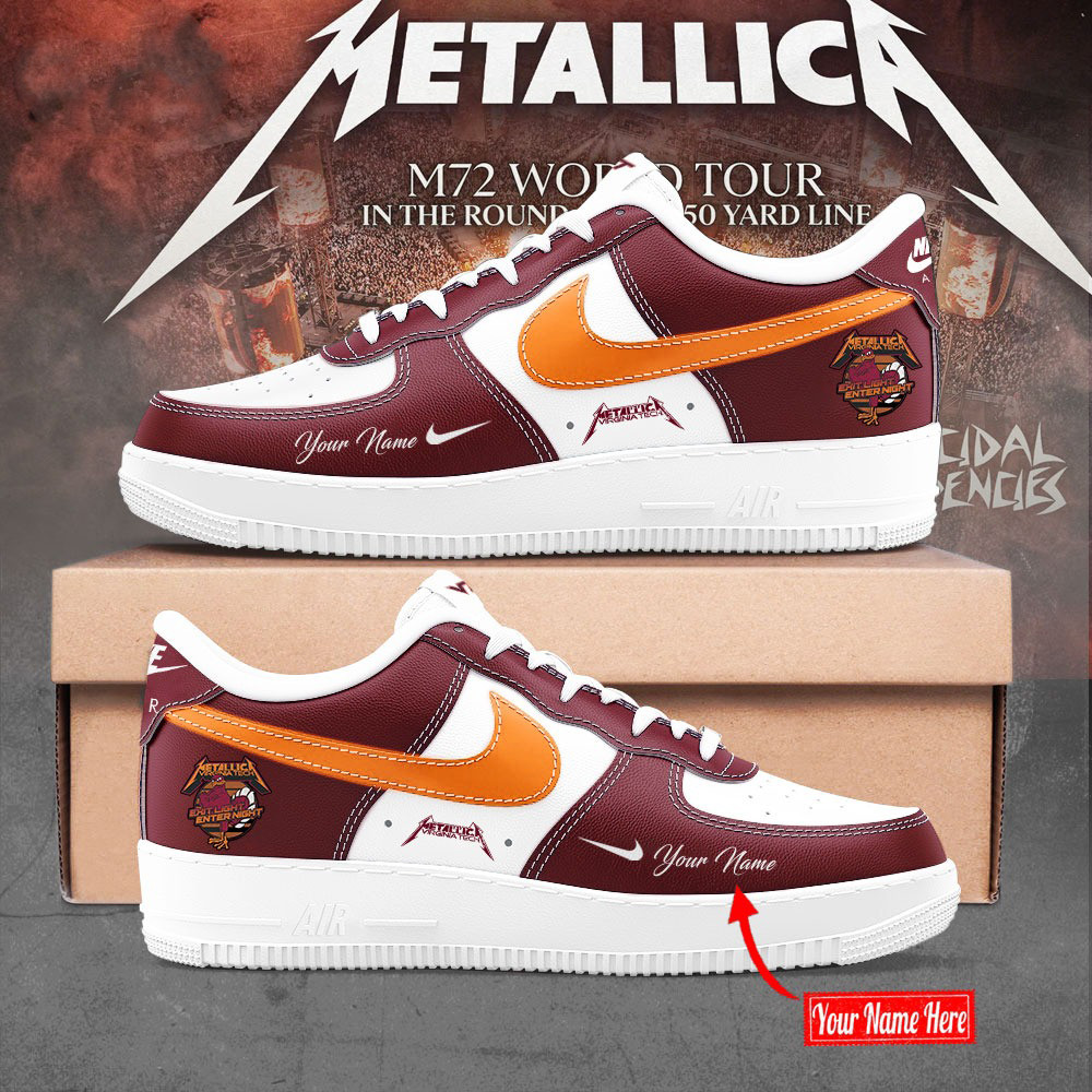 Custom Virginia Tech Hokies Metallica M72 2025 Air Force Sneakers Tour Fan Merchandise