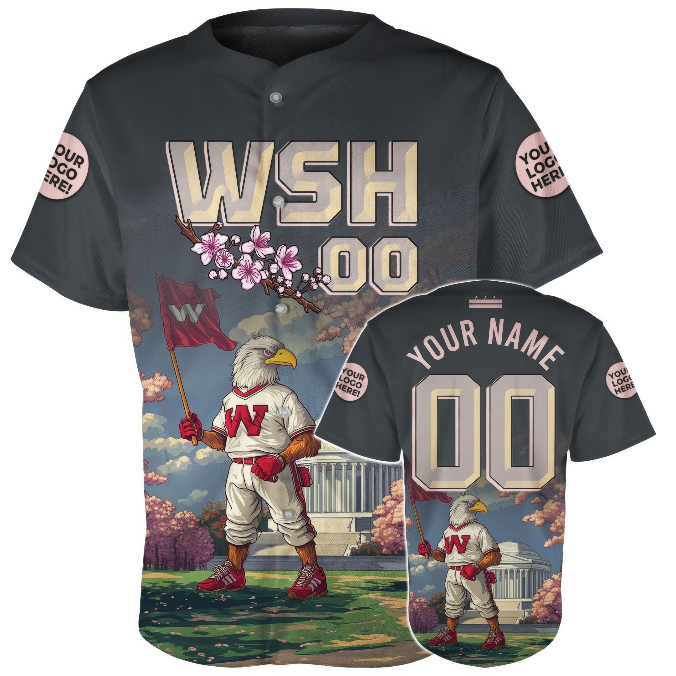 Custom Washington Jefferson Memorial American Eagle Mascot Baseball Jersey Men's Gift