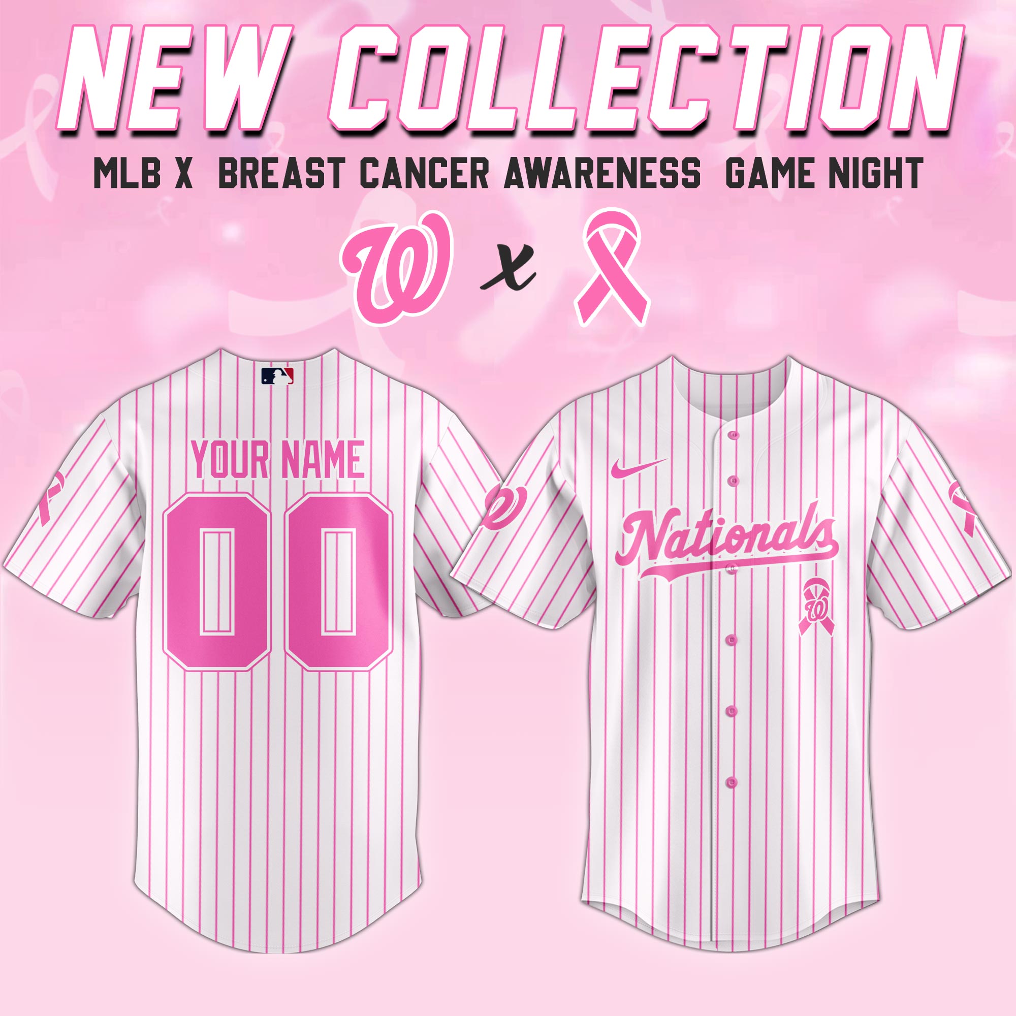 Custom Washington Nationals x Breast Cancer Awareness Game Night Jersey Present For Baseball Fans