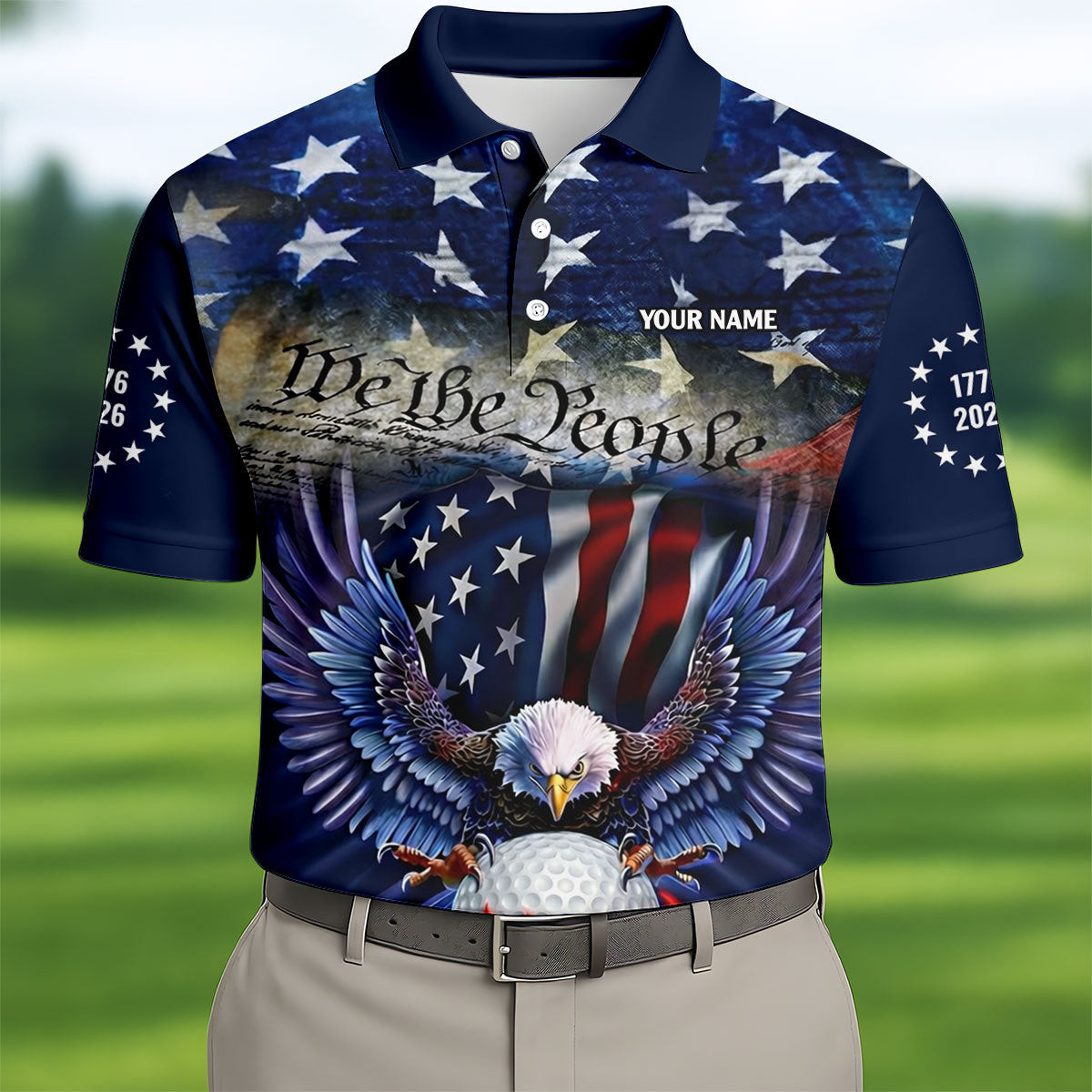 Custom We The People Eagle Polo Shirt 250th Anniversary USA Merch Presents For Dad