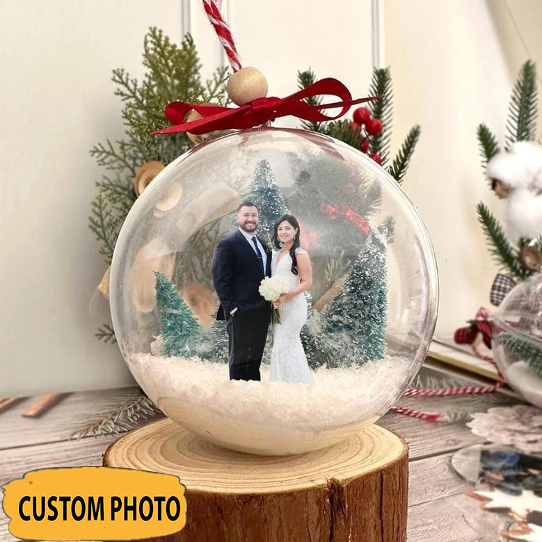 Custom Wedding Couple Photo Snowball Christmas Ornament Personalized Couple Ornament Decor