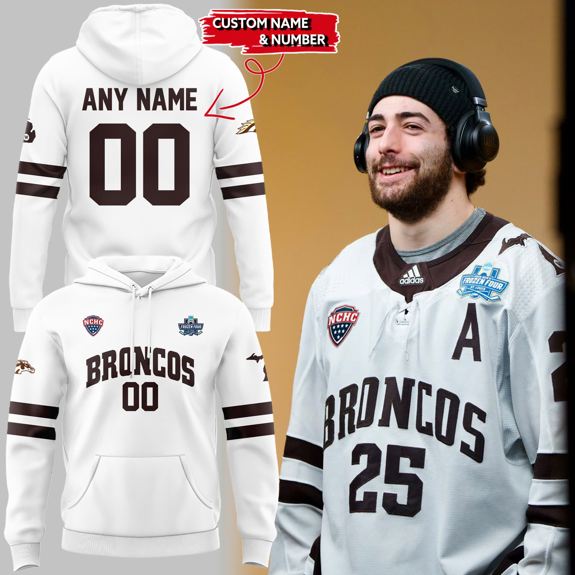 Custom Western Michigan National Championship Gear Hoodie 2025 Hockey Final Four WMB Uniform