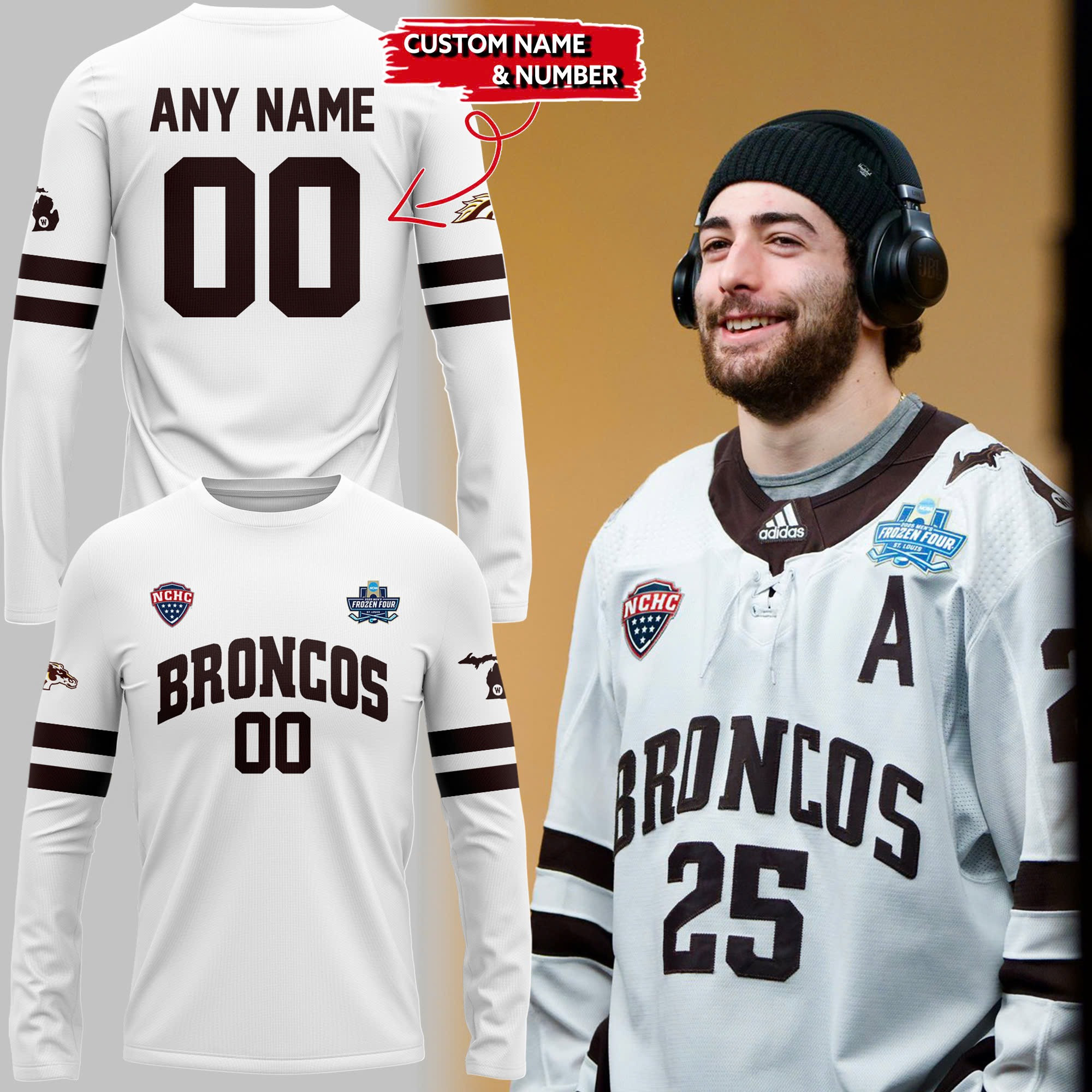 Custom Western Michigan National Championship Gear Long Sleeve Shirt 2025 Hockey Frozen Four
