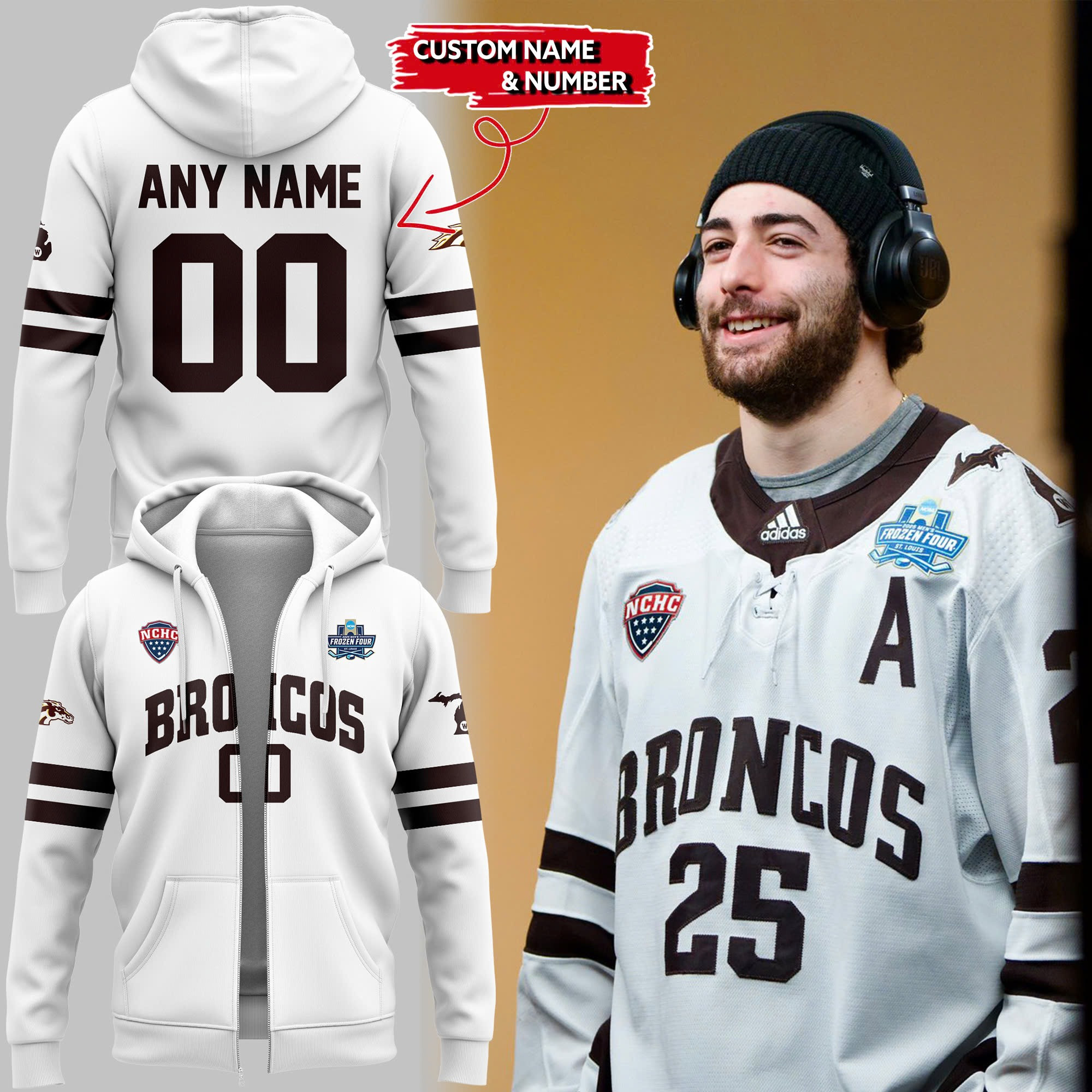 Custom Western Michigan National Championship Gear Zip Hoodie 2025 Frozen Four NCAA Hockey