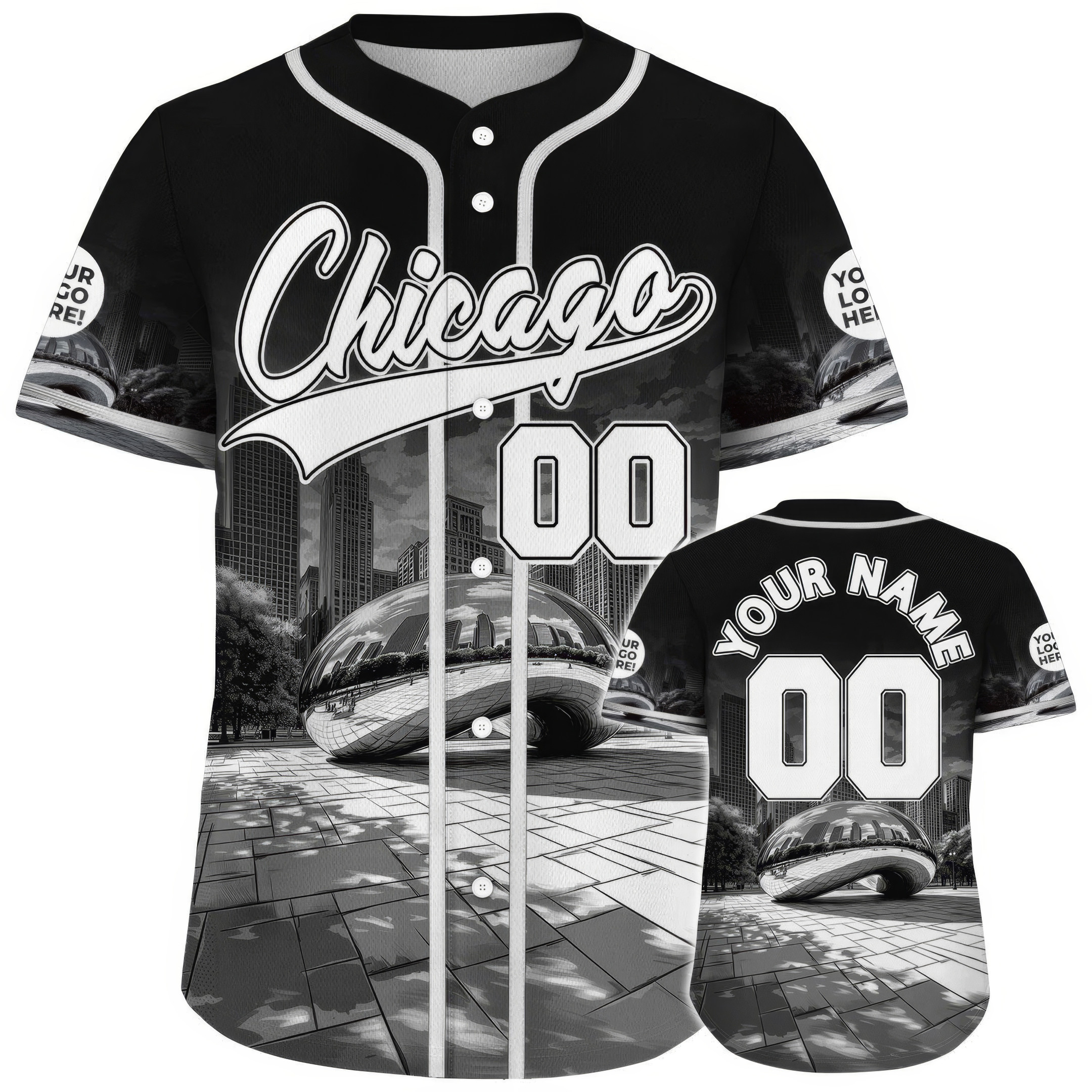 Custom White Black Chicago Illinois The Bean Cloud Gate City Day Baseball Jerseys For Men
