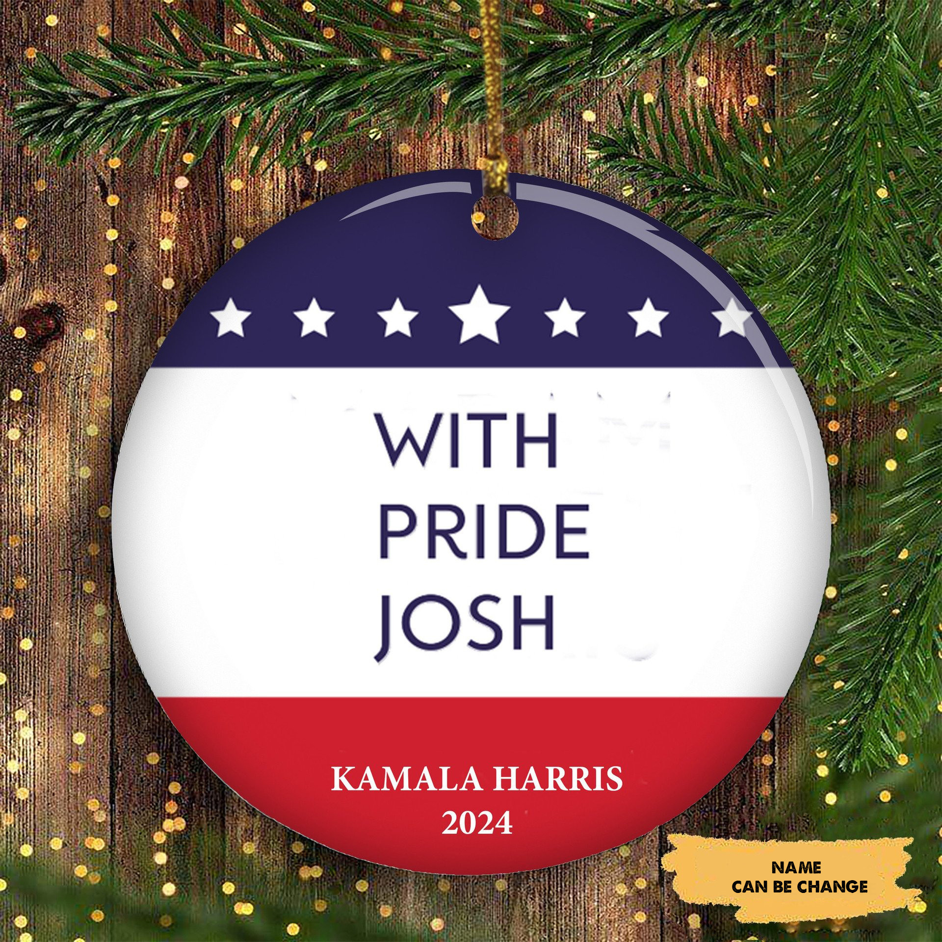 Custom With Pride Josh Kamala Harris 2024 Ornament Madam President Christmas Tree Ornament