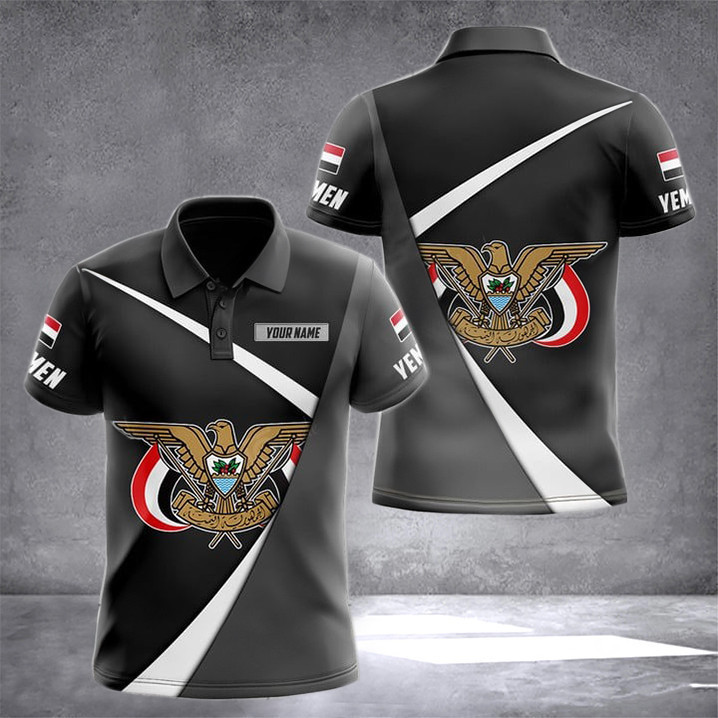 Custom Yemen Coat Of Arms Black Form Polo Shirt Yemen Clothing For Men