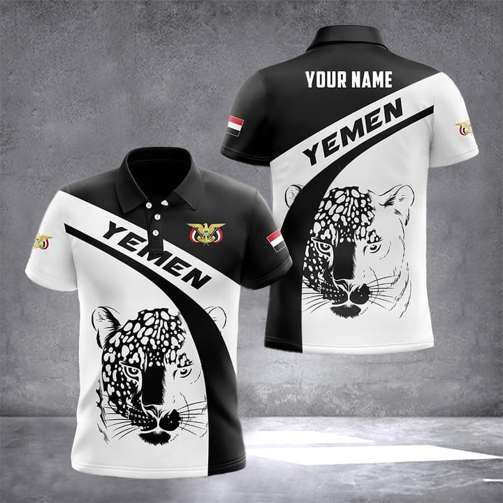 Custom Yemen Leopard Black And White Polo Shirt Yemen Clothing Gifts For Yemenis
