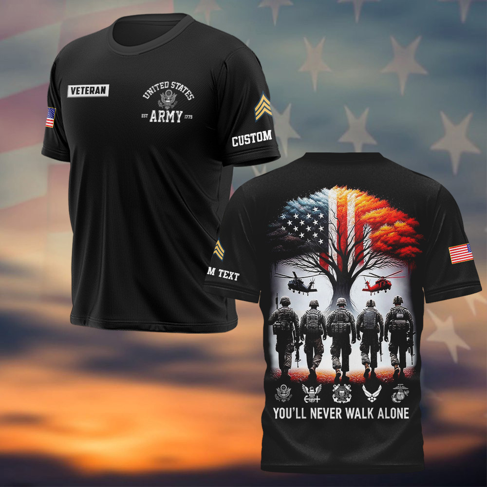 Custom You'll Never Walk Alone US Army Veteran Shirt Honoring Veterans Patriotic Tee Shirts