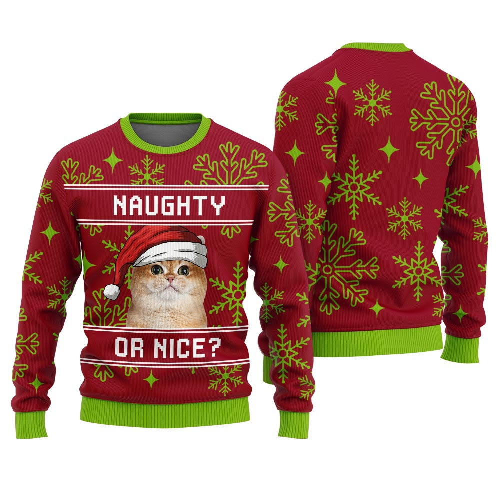Custom Your Cat Naughty Or Nice Holiday Sweater Women Funny Holiday Sweater