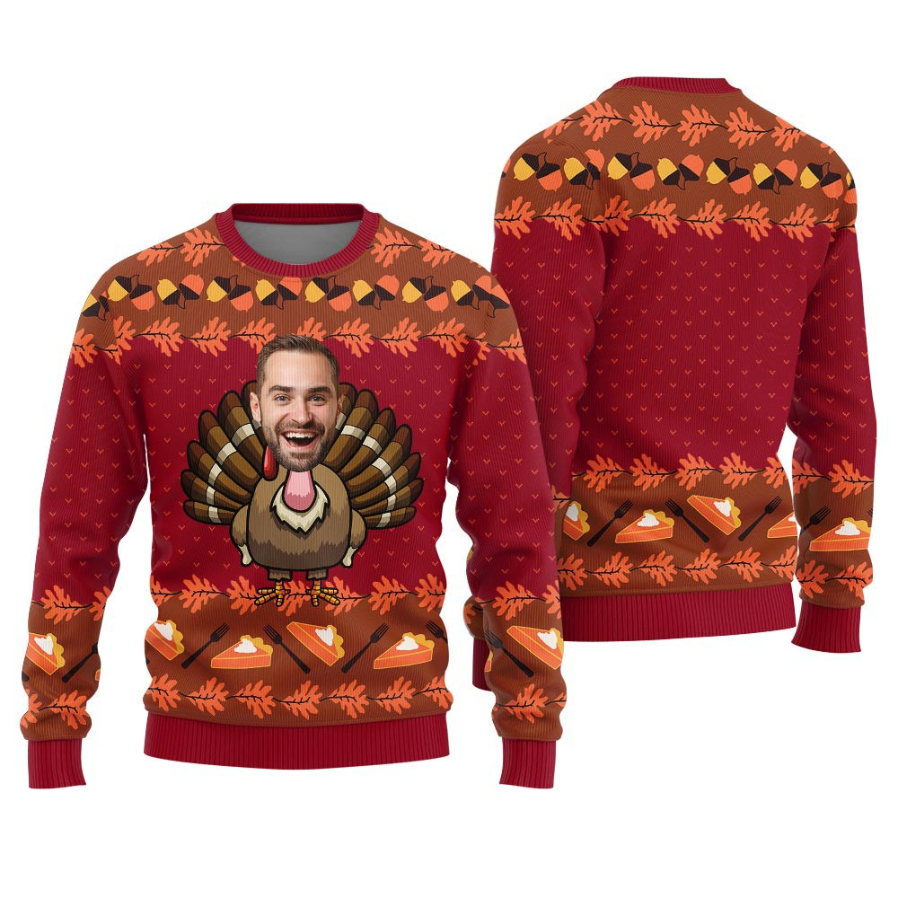 Custom Your Face Turkey Sweater Red Secret Santa Gifts For Her