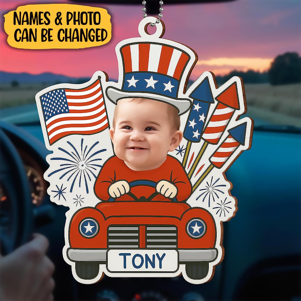 Customizable Ornament With Baby Flags And Fireworks Car Hanging Ornament Gift For Kids and Family