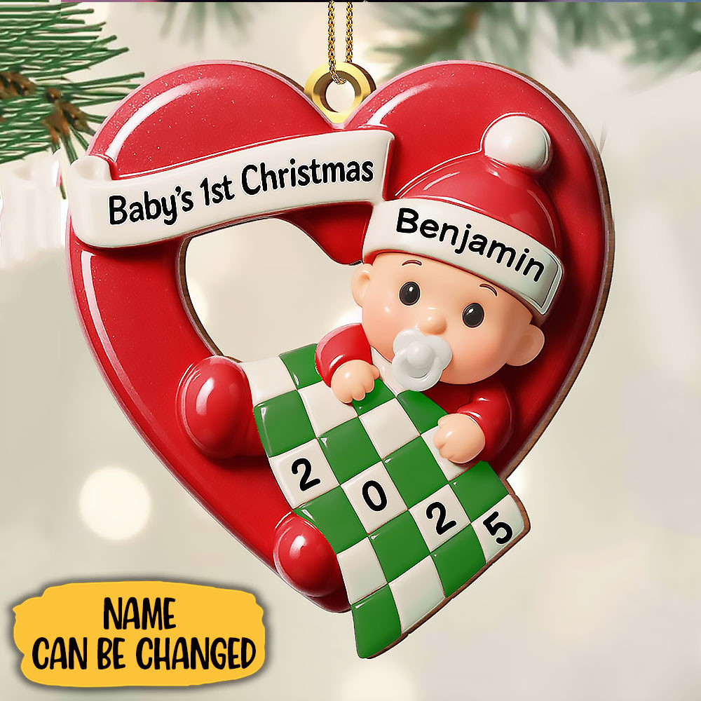 Customize Baby 1st Christmas Heart And Baby Ornament Gift For Kids and Family and Mom