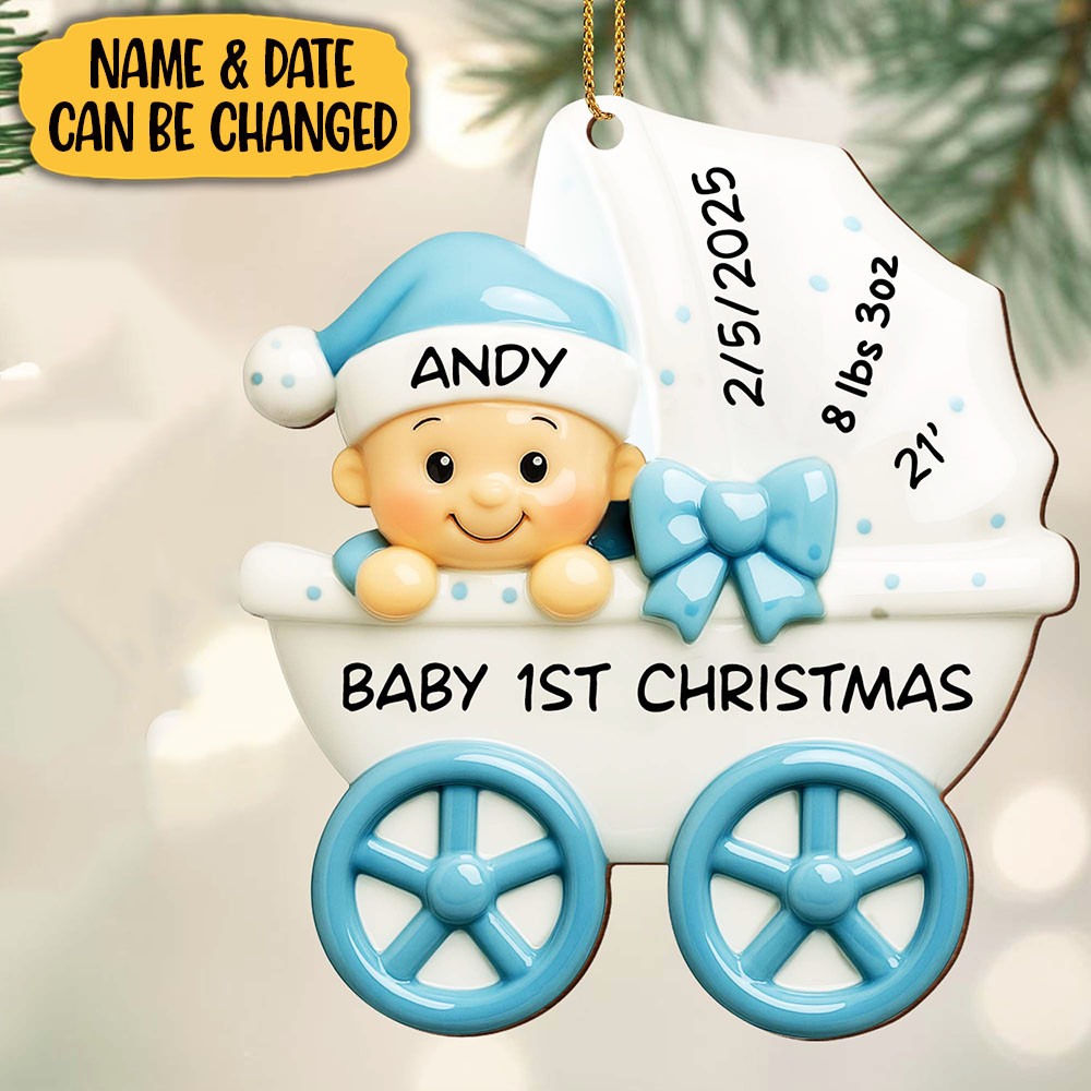 Customize Baby 1st Christmas Stroller And Bow Ornament Gift For Kids and Family