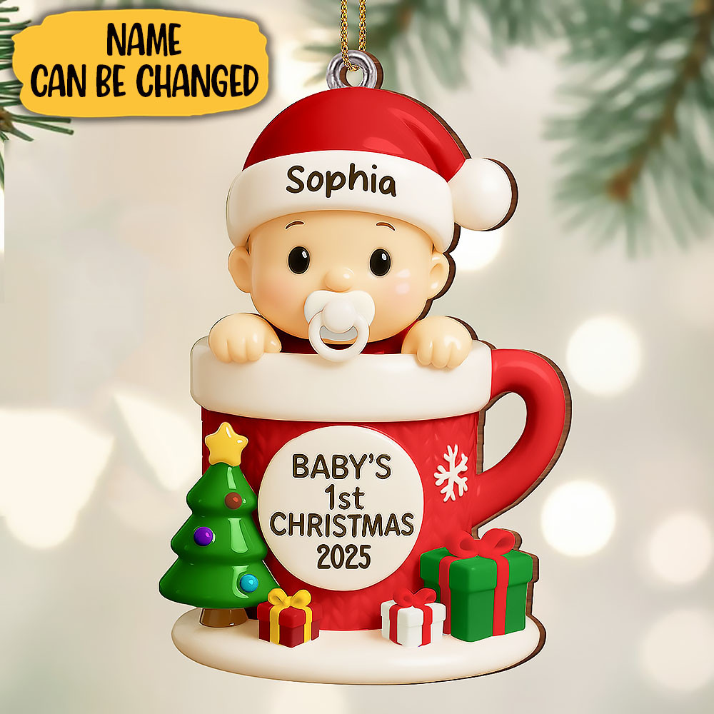 Customize Baby First Christmas Red Christmas Mug With Baby Ornament Gift For Kids and Family