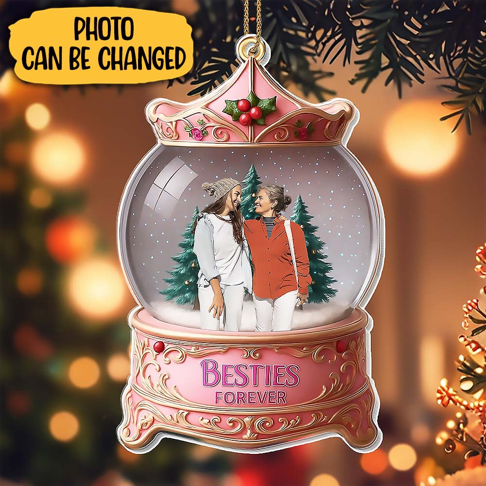 Customize Besties Forever Christmas Themed Snow Globe Ornament Gift For Besties and Friends