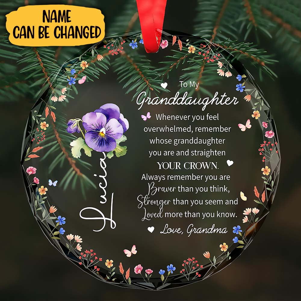 Customize Braver And Stronger Love Message For Granddaughter With Flowers Ornament Gift For Grandaughters and Grandma
