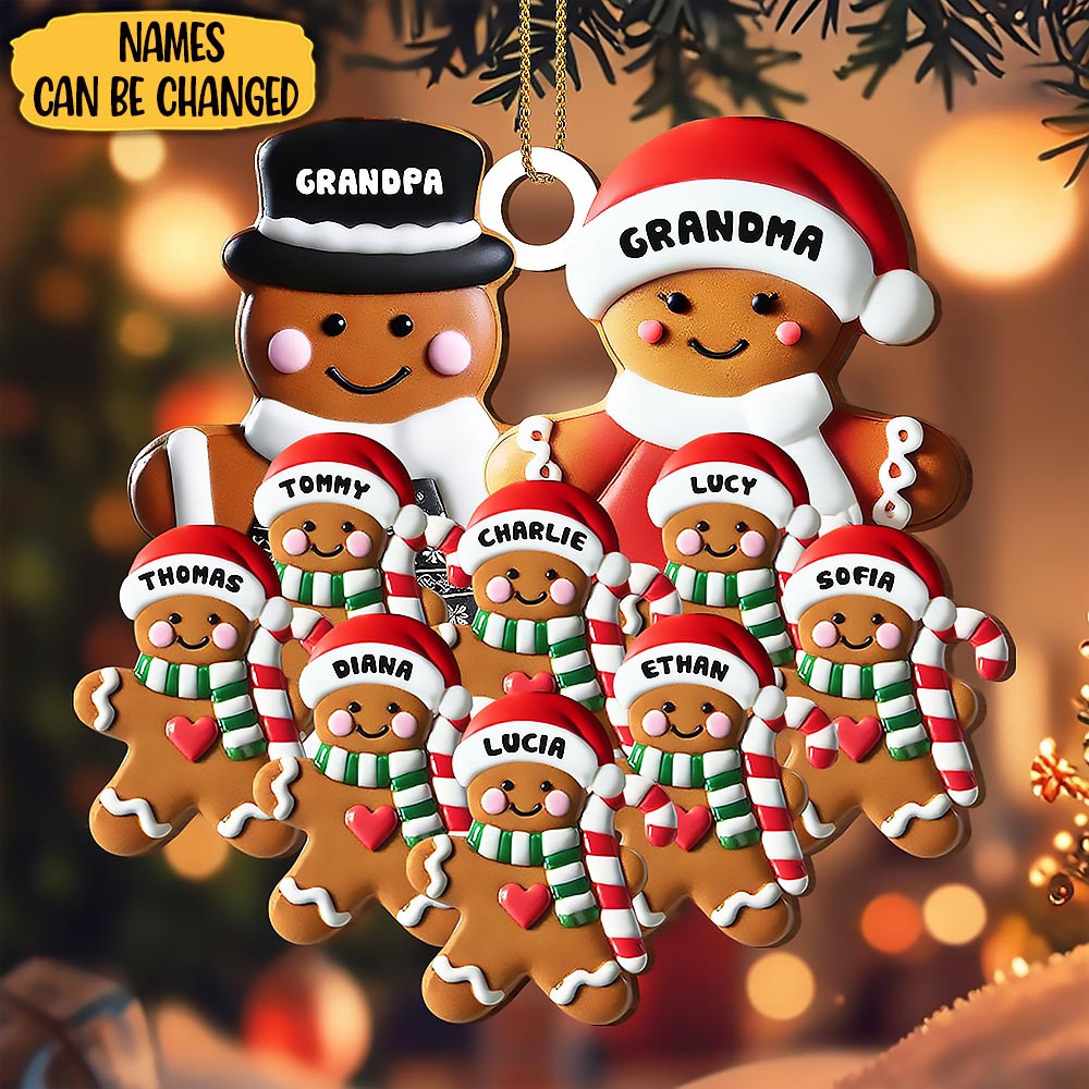 Customize Celebrate Family Sweetness With Gingerbread and Santa Hats Christmas Ornament Gift For Family