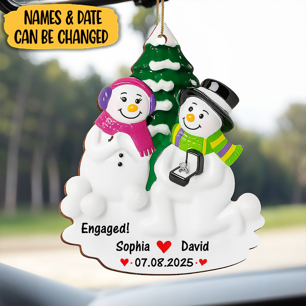 Customize Engaged Snowmen With Christmas Tree Ornament Gift For Lovers and Newlywed