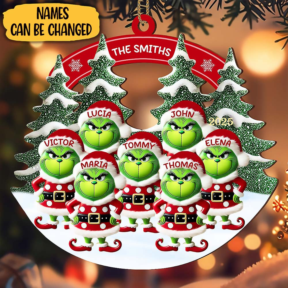 Customize Family Christmas With Grinch In Santa Outfit Ornament Gift For Family