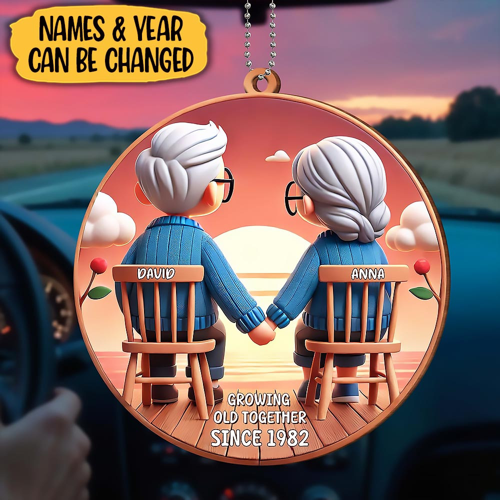 Customize Growing Old Together Elderly Couple Sunset View Ornament Gift For Husband and Wife and Lovers