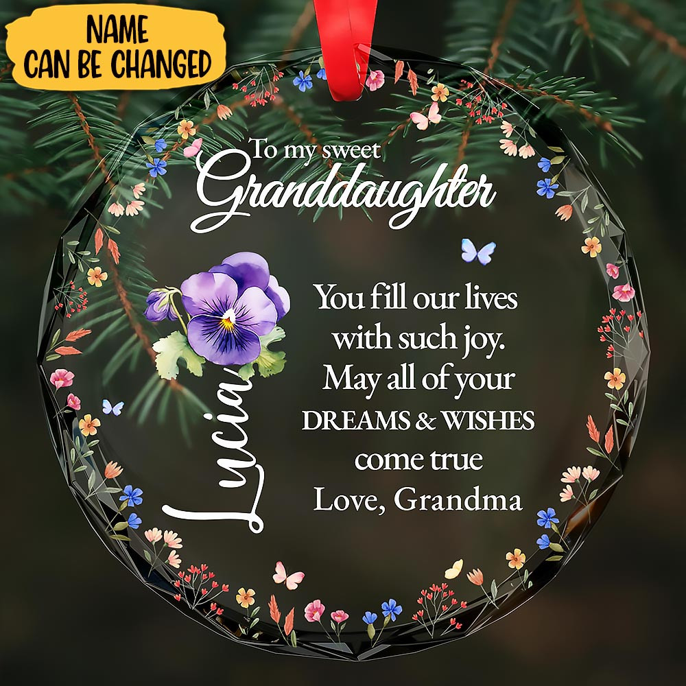 Customize Joyful Wishes For Granddaughter With Flowers And Butterfly Ornament Gift For Grandma and Family