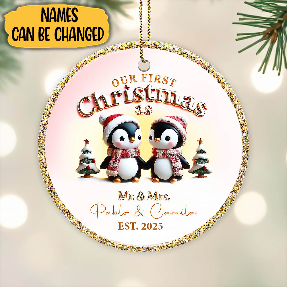 Customize Our First Christmas As Mr And Mrs Ornament Gift For Husband and Wife and Lovers