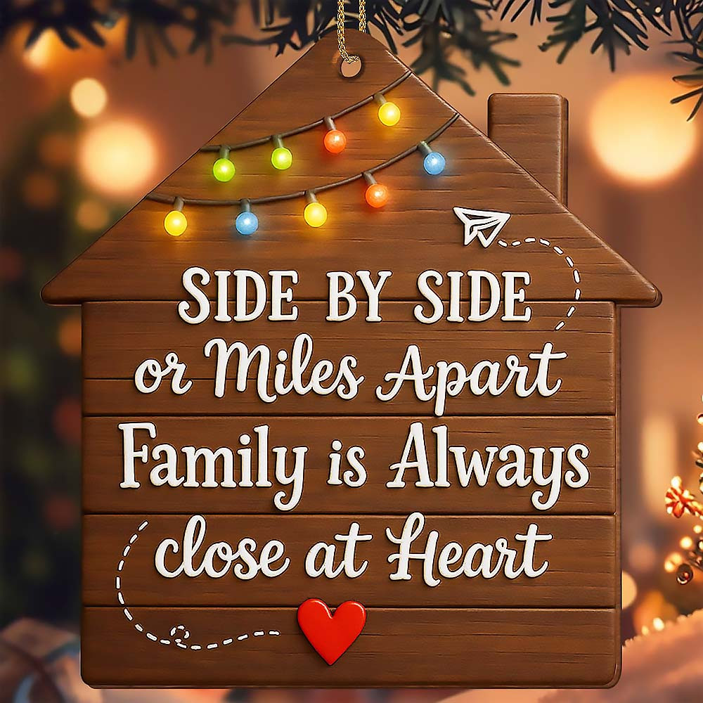 Customize Side By Side Or Miles Apart Family House Ornament Gift For Friends and Family