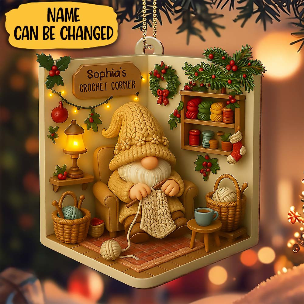 Customize Sophia Crochet Corner With A Crafting Gnome Christmas Ornament Gift For Friens and Wife and Lovers