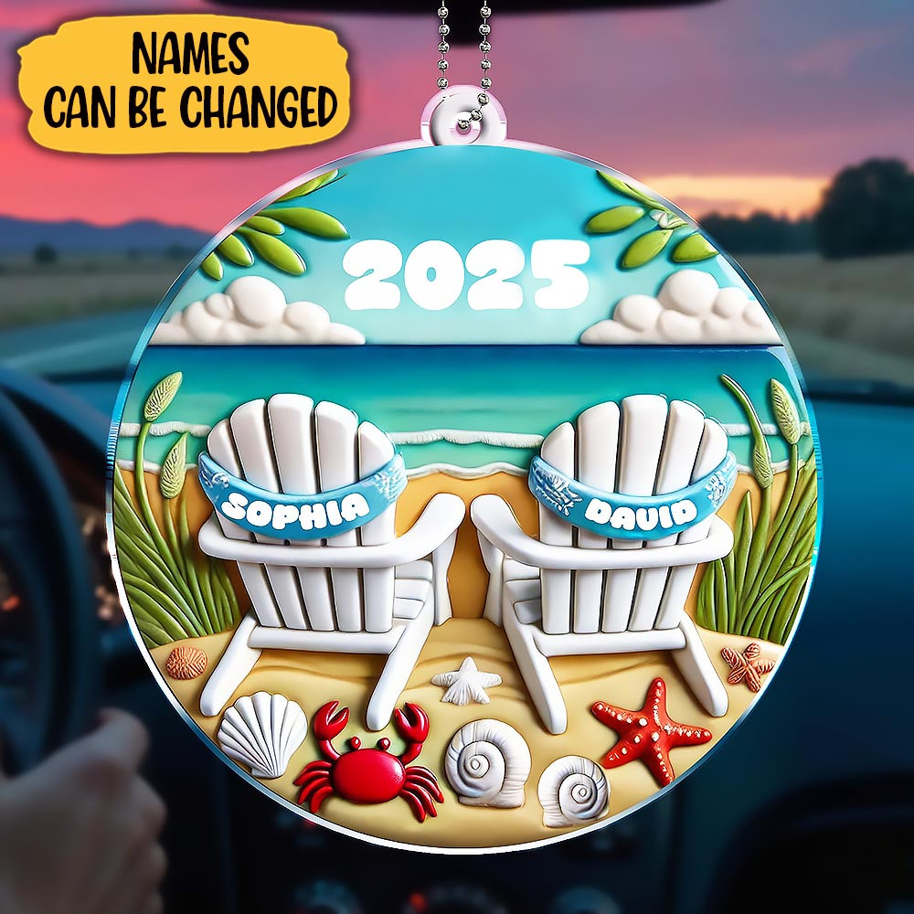 Customize Your Beach Paradise With Chairs And Seashells Car Hanging Ornament Gift For Couple and Lovers
