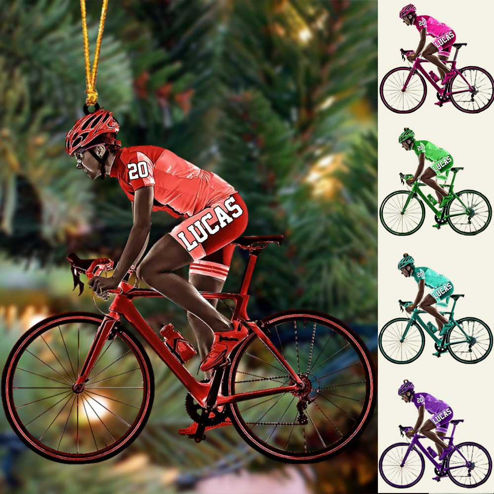 Customized African American Cyclist Female Cyclist Bike Riding Acrylic Christmas Ornament Gift For Cyclists