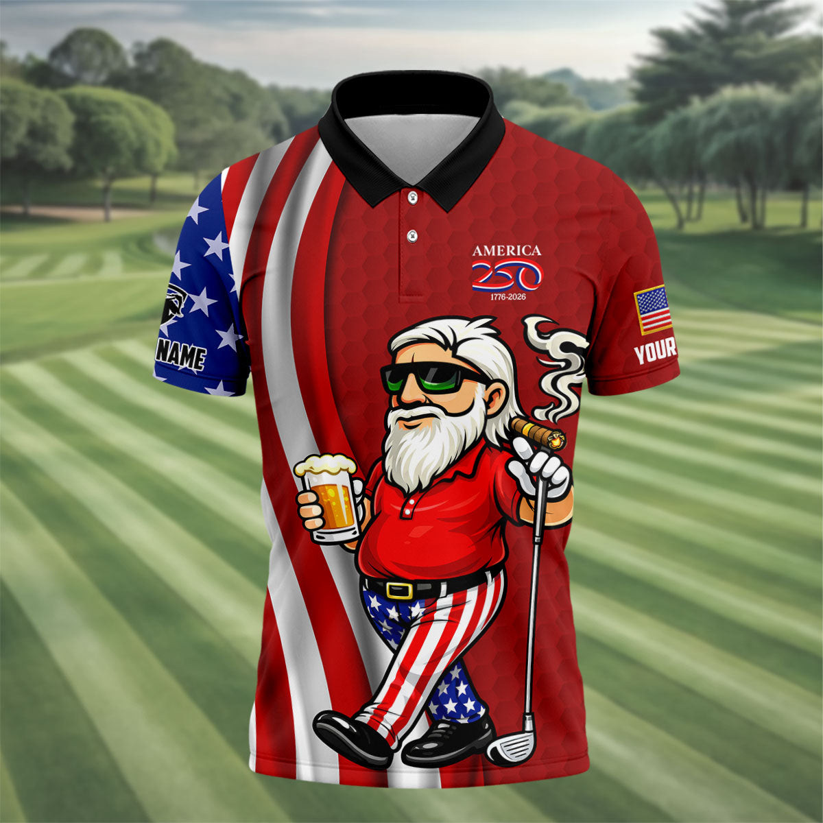 Customized America 250 1776 2026 Golf Polo Shirt Golf Wear For Men Golf Gifts For Dad