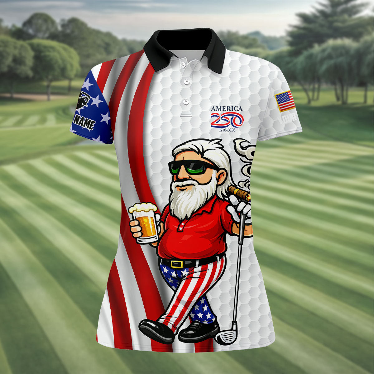 Customized America 250 1776 2026 Golf Polo Shirt Ladies Golf Outfits Golf Birthday Presents