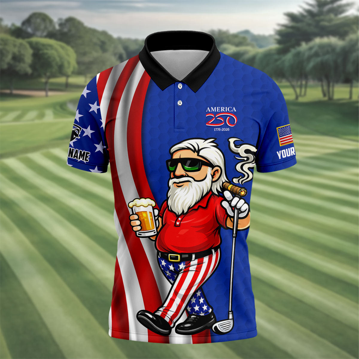 Customized America 250 1776 2026 Golf Polo Shirt Mens Golf Shirts Best Golf Gifts For Men