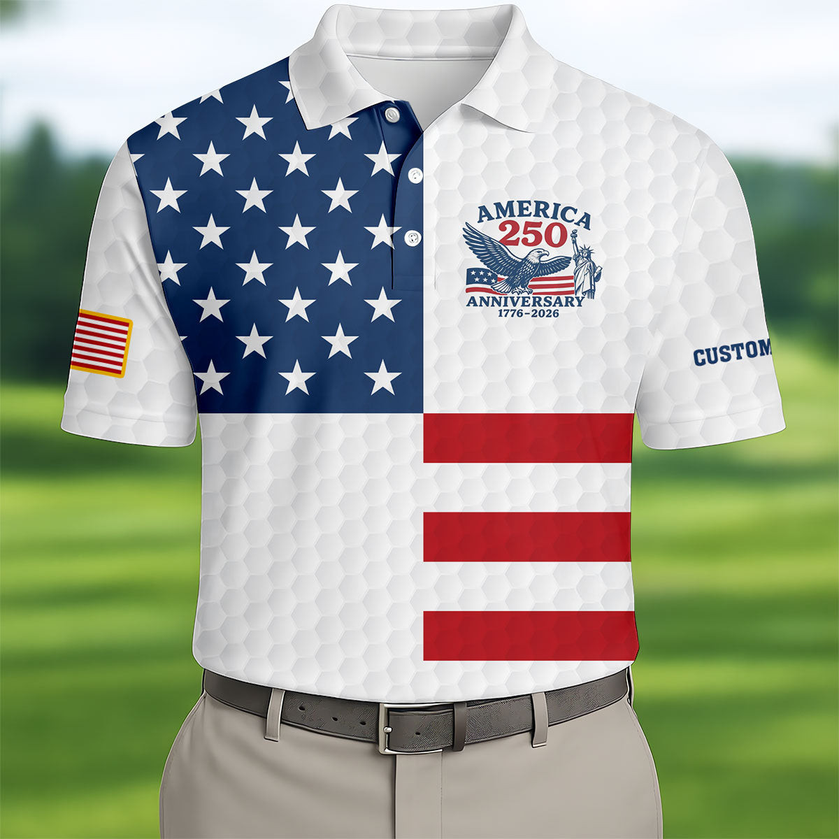 Customized America 250 Anniversary Golf Polo Shirt 1776 2026 Merch Mens Gifts Golf