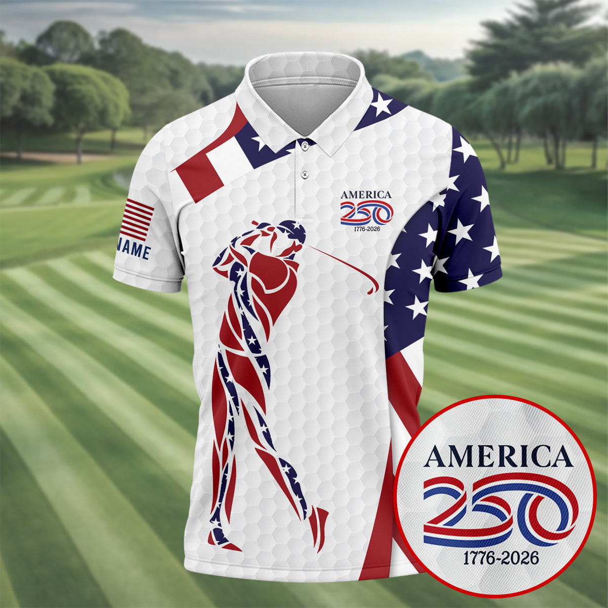 Customized America 250 Golf Polo Shirt Patriotic Golf Shirt Gifts For Male Golfers