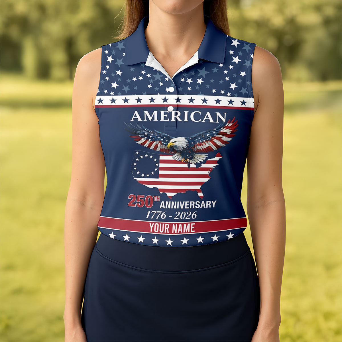 Customized American 250Th Anniversary Sleeveless Polo Shirt Ladies Golf Attire Good Golf Gifts