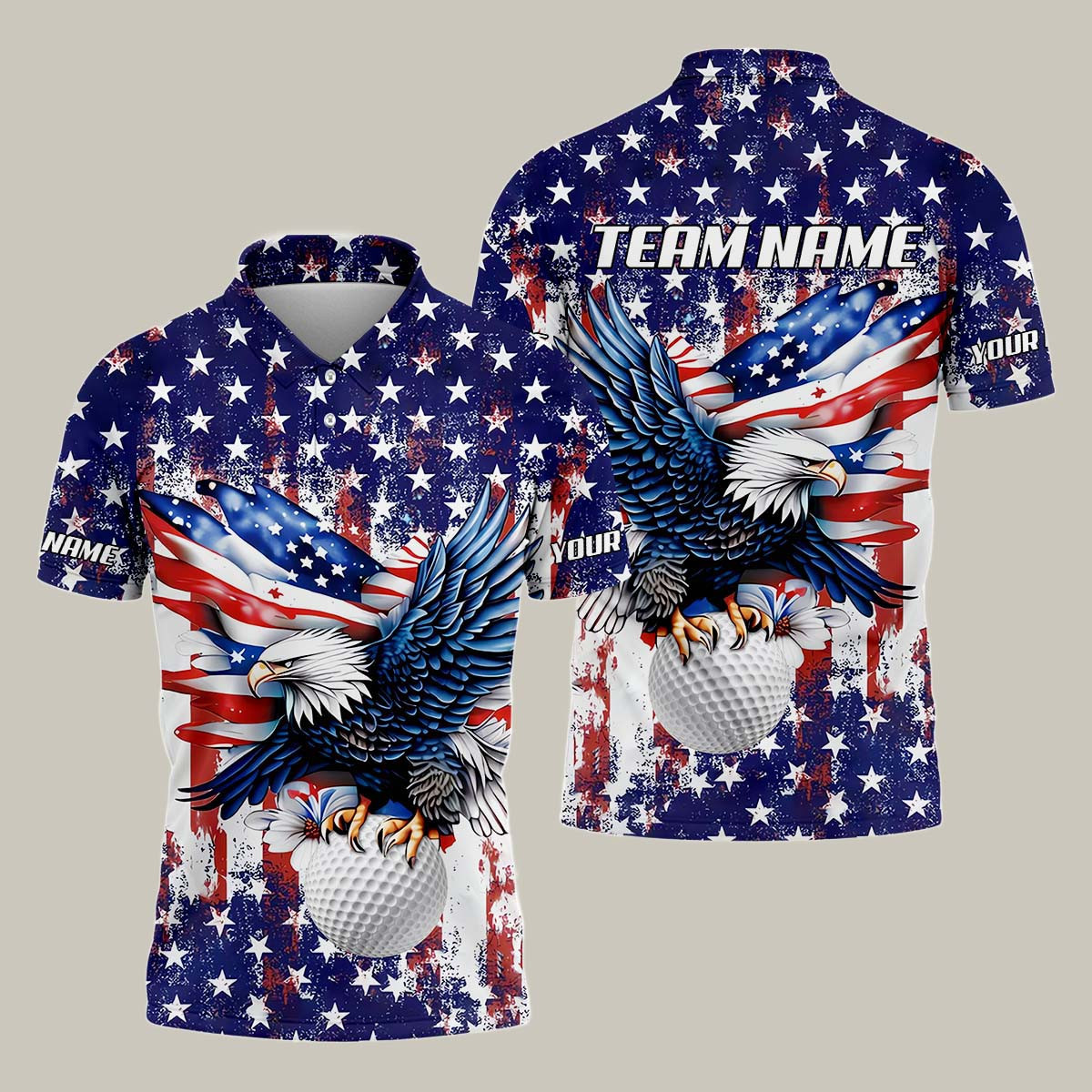 Customized American Eagle Golf Polo Shirt Golf Clothes For Men Golf Presents For Dad