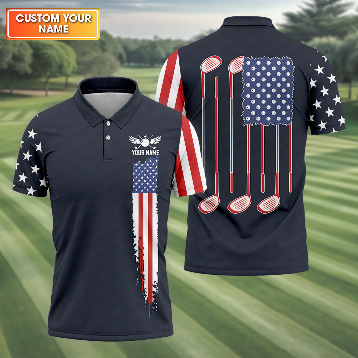 Customized American Flag Golf Polo Shirt 4Th Of July Golf Shirt Golf Presents For Dad