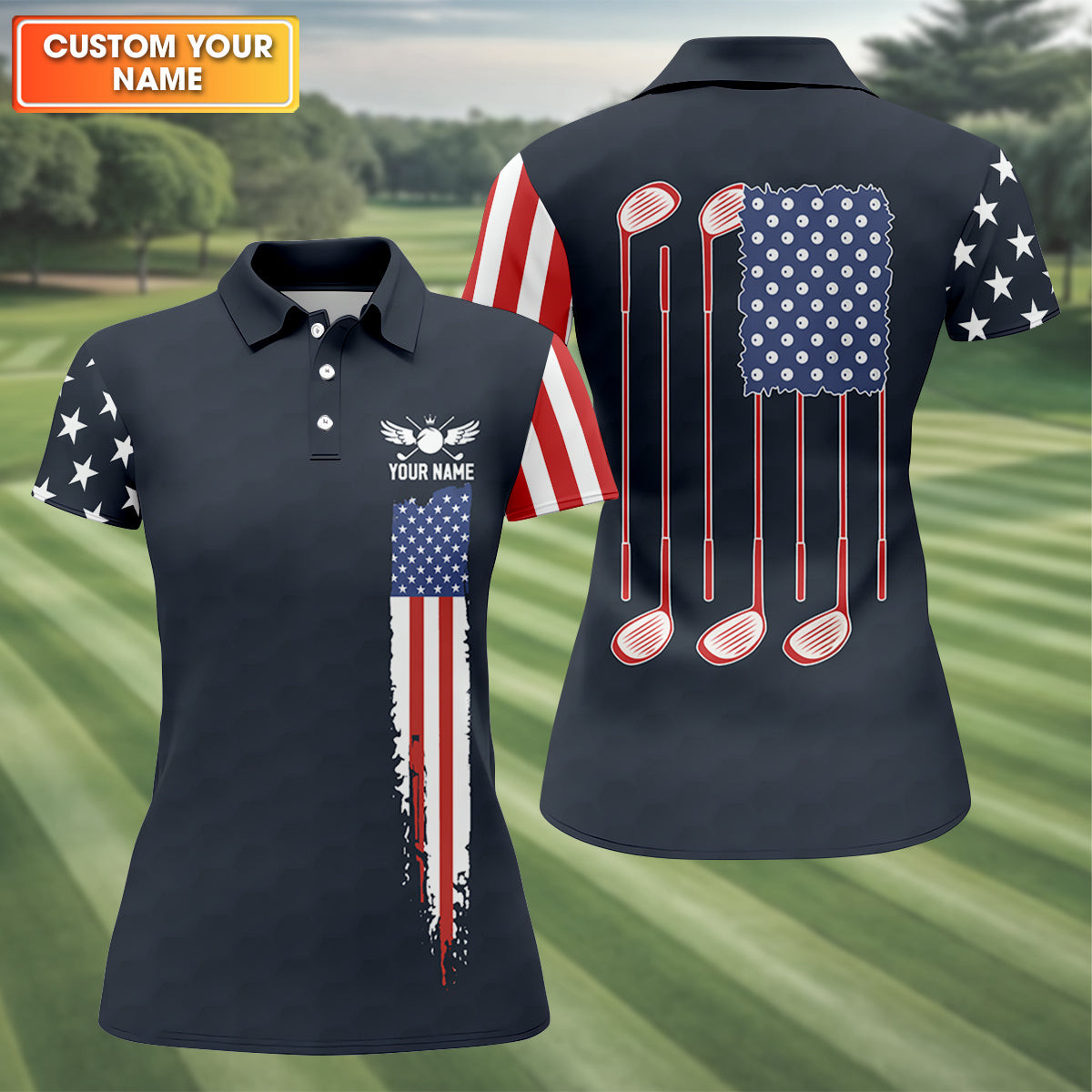 Customized American Flag Golf Polo Shirt 4Th Of July Golf Shirt Ladies Golf Gifts