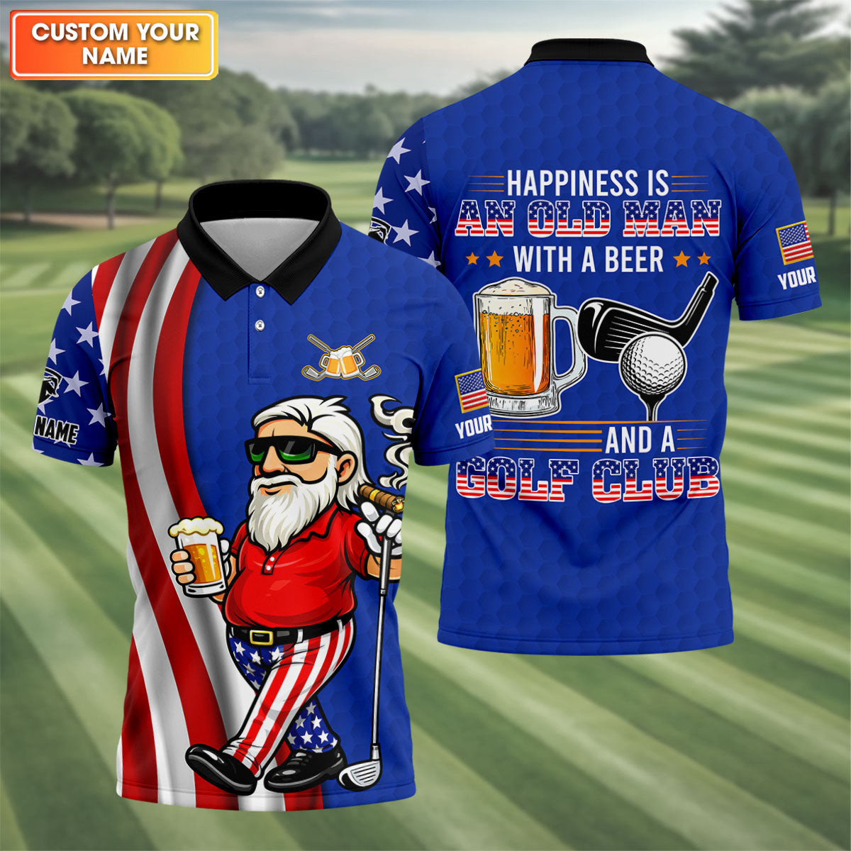 Customized An Old Man With A Beer Funny Golf Polo Shirt Golfers Apparel Golf Gifts For Men