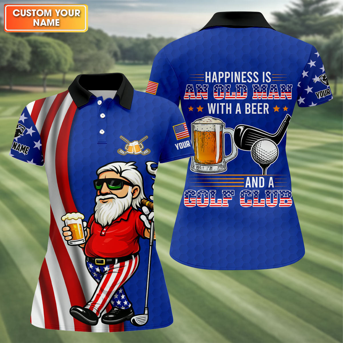 Customized An Old Man With A Beer Funny Golf Polo Shirt Golfers Apparel Ladies Golf Gifts