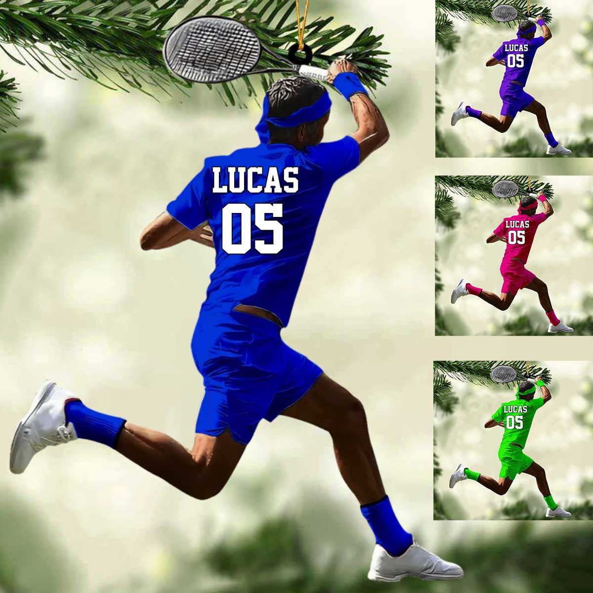 Customized Black Boy Tennis Player Acrylic Christmas Ornament for African American Tennis Players