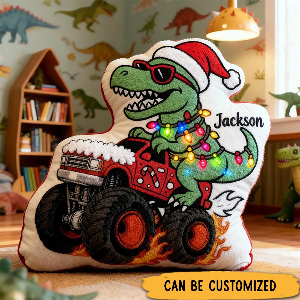 Customized Christmas Dinosaur with Name Graphic 3D Print Pillow Christmas Gift for Kids Birthday Gift