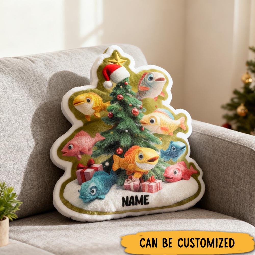 Customized Christmas Fishing Pillow Funny Fishing Pillow Custom Name with Festive Fish Design Graphic 3D Print Perfect Holiday Decor for Fishing Enthusiasts