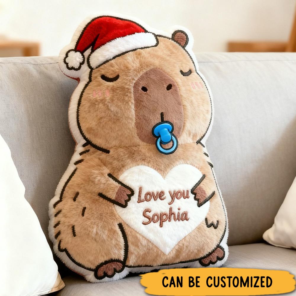 Customized Christmas Kapibala Name Custom Kids Gift Cute Santa Hat Soft Cozy Holiday Love Decorative Graphic 3D Print Pillow