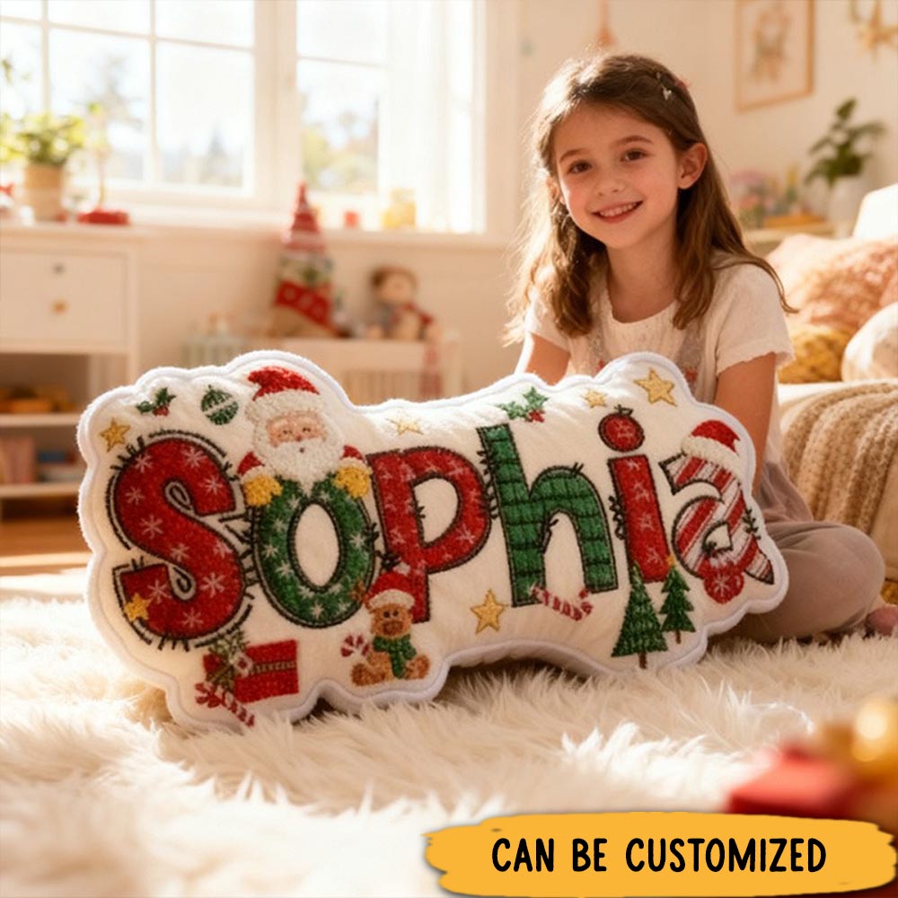 Customized Christmas Name Santa Claus Style Cute Custom Kids Room Festive Cozy Holiday Graphic 3D Print Pillows