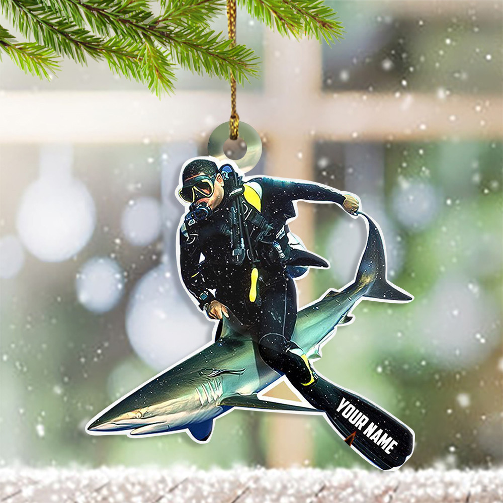 Customized Diver Holding Shark Ornament Funny Christmas Ornaments Gifts For Diver
