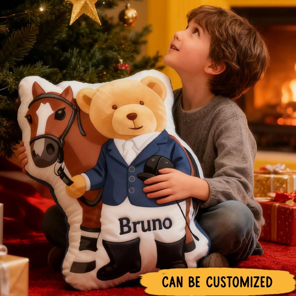 Customized Equestrian Teddy Bear Pillow Graphic 3D Print for Riding Enthusiasts Horse Lovers Rider Racing Soft and Funny Home Decor