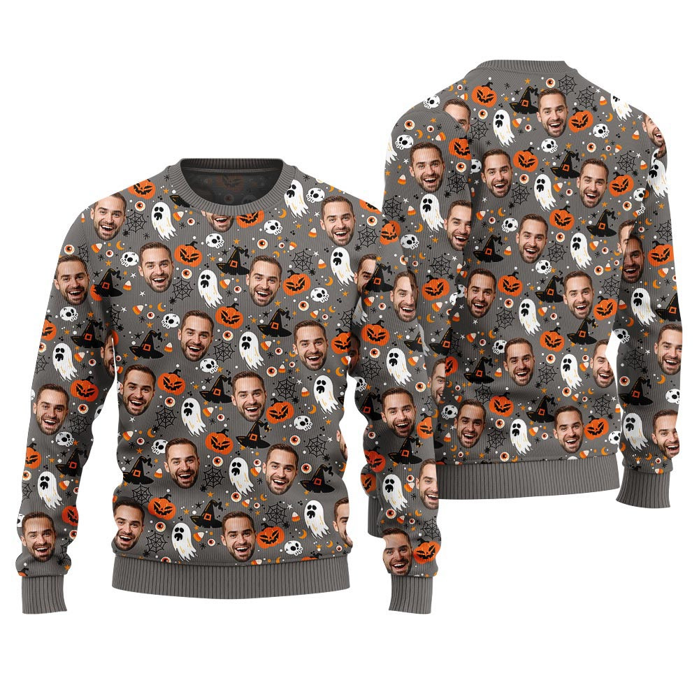 Customized Face Halloween Funny Ugly Sweater Grey Nice Christmas Sweaters For Men